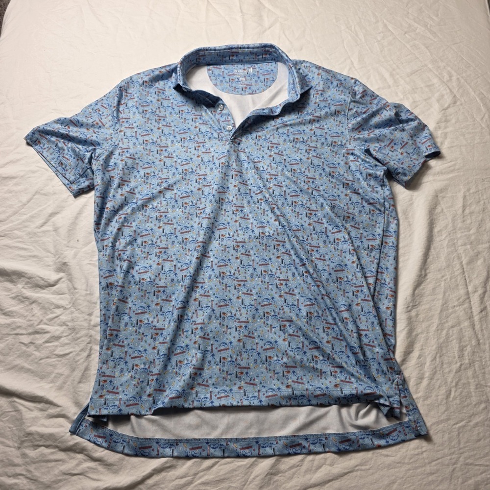 Johnnie O Men's Polo Chi-Town Chicago Shirt All Over Print Bean Hotdog large